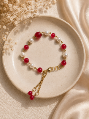 Ruby Pearl Elegance Bracelet