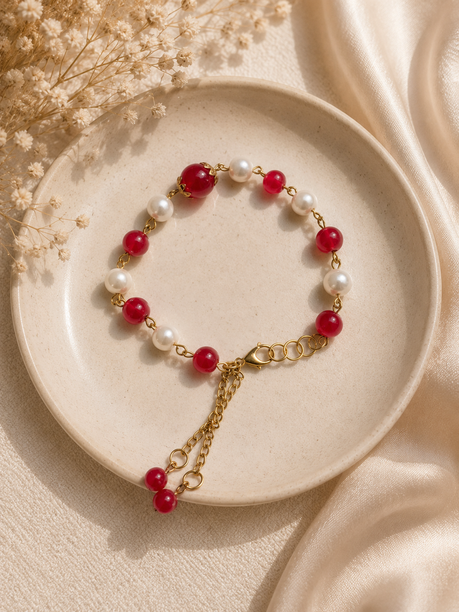 Ruby Pearl Elegance Bracelet