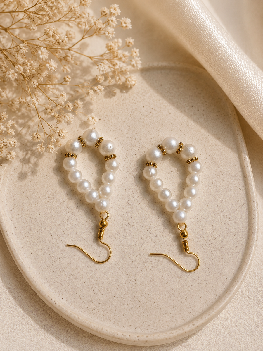 Pearl Heart Drop Earrings