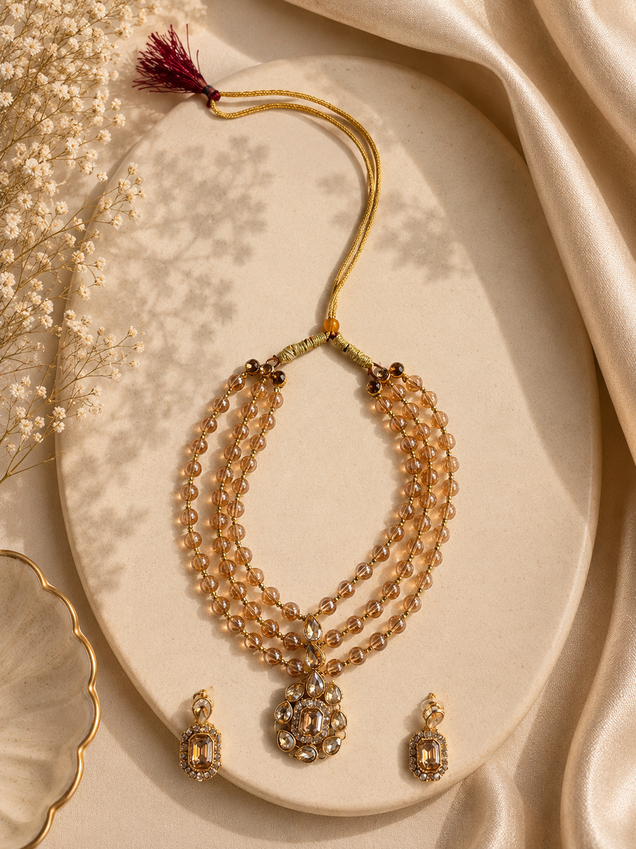Champagne Crystal Cascade Necklace Set