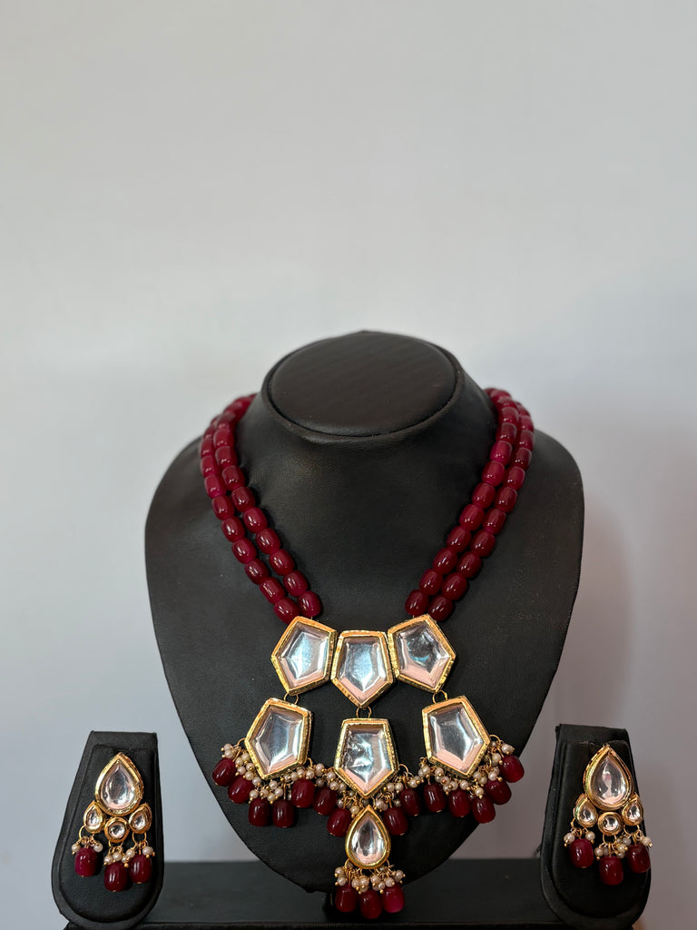 Maroon Kundan Bead Necklace