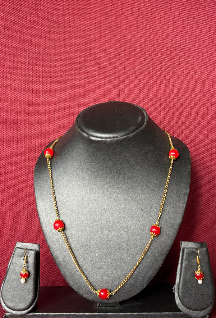 Golden Anti-Tarnish Red Bead Chain Necklace